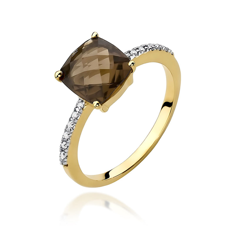 Inel Aur 9K cu Smoky Quartz 2.00 ct si Diamante Naturale 0.07 ct — Aur galben