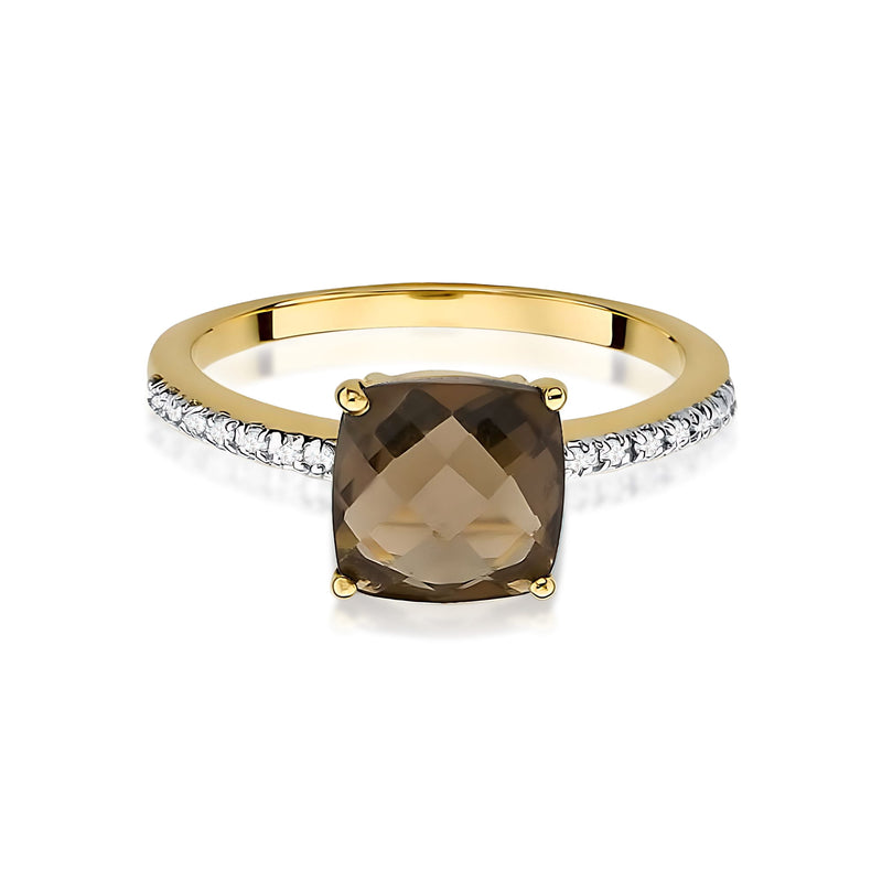 Inel Aur 9K cu Smoky Quartz 2.00 ct si Diamante Naturale 0.07 ct, imaginea 2 din 8