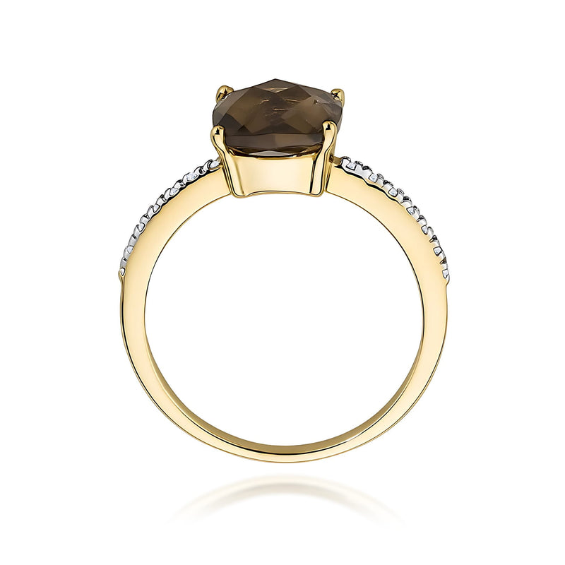 Inel Aur 9K cu Smoky Quartz 2.00 ct si Diamante Naturale 0.07 ct, imaginea 3 din 8