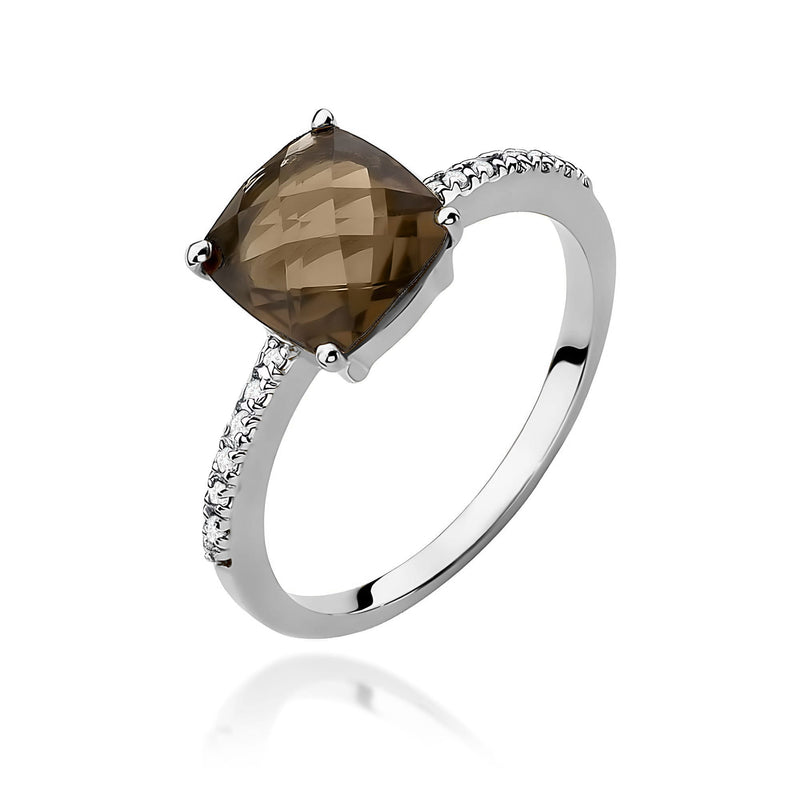 Inel Aur 9K cu Smoky Quartz 2.00 ct si Diamante Naturale 0.07 ct, imaginea 5 din 8