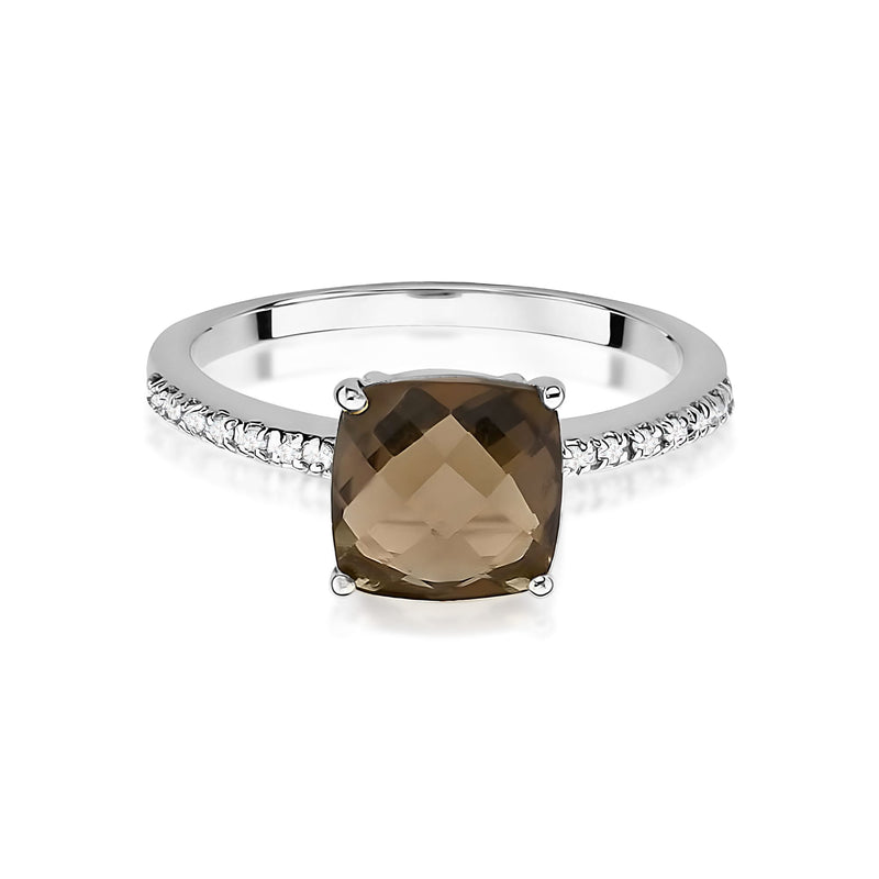 Inel Aur 9K cu Smoky Quartz 2.00 ct si Diamante Naturale 0.07 ct, imaginea 6 din 8