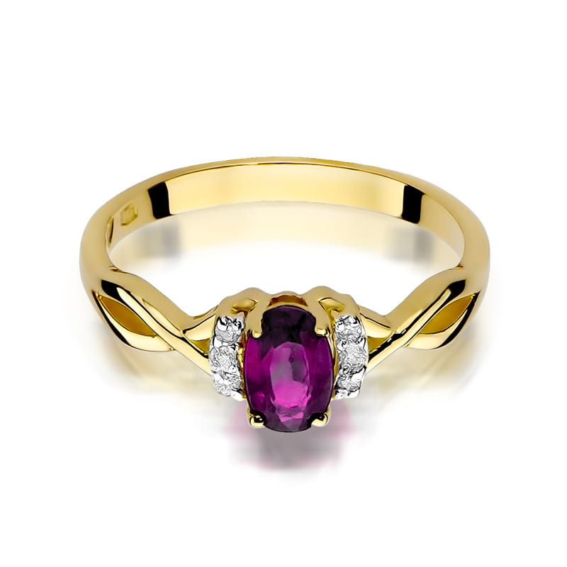 Inel Aur 9K cu Rhodolite 0.50 ct si Diamante Naturale 0.05 ct, imaginea 2 din 8