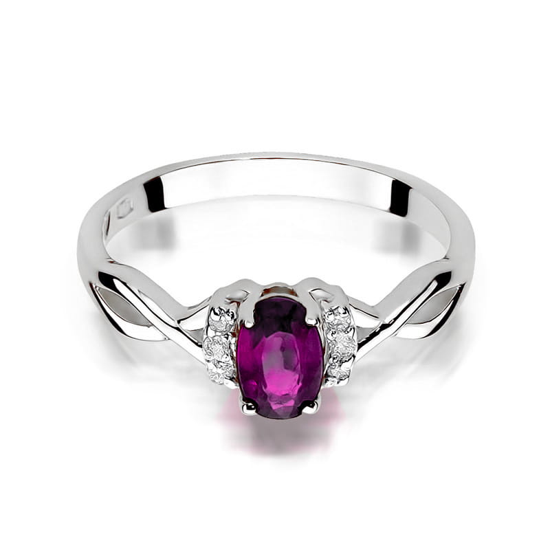 Inel Aur 9K cu Rhodolite 0.50 ct si Diamante Naturale 0.05 ct, imaginea 6 din 8