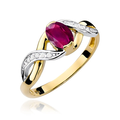 Inel Aur 9K cu Rhodolite 0.50 ct si Diamante Naturale 0.05 ct
