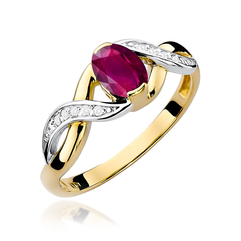 Inel Aur 9K cu Rhodolite 0.50 ct si Diamante Naturale 0.05 ct — Aur galben