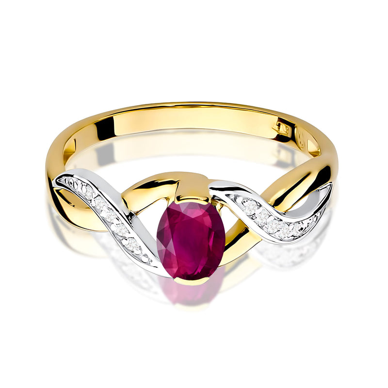 Inel Aur 9K cu Rhodolite 0.50 ct si Diamante Naturale 0.05 ct, imaginea 2 din 8