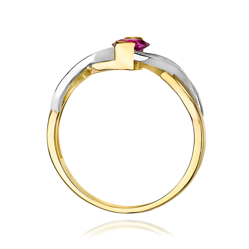 Inel Aur 9K cu Rhodolite 0.50 ct si Diamante Naturale 0.05 ct, imaginea 3 din 8