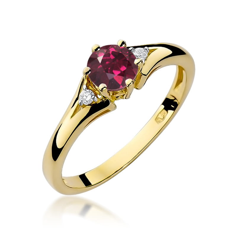 Inel Aur 9K cu Rhodolite 0.60 ct si Diamante Naturale 0.03 ct — Aur galben