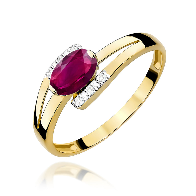 Inel Aur 9K cu Rhodolite 0.50 ct si Diamante Naturale 0.05 ct — Aur galben