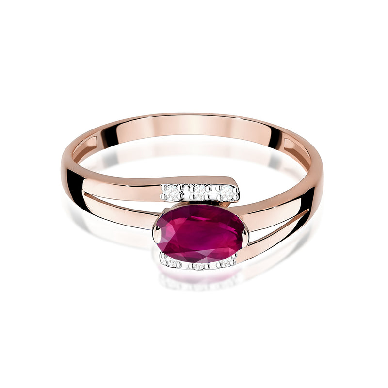 Inel Aur 9K cu Rhodolite 0.50 ct si Diamante Naturale 0.05 ct, imaginea 6 din 12
