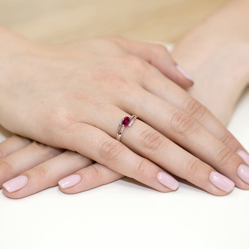 Inel Aur 9K cu Rhodolite 0.50 ct si Diamante Naturale 0.05 ct, imaginea 8 din 12