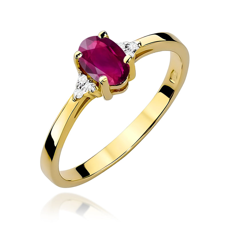 Inel Aur 9K cu Rhodolite 0.50 ct si Diamante Naturale 0.05 ct — Aur galben