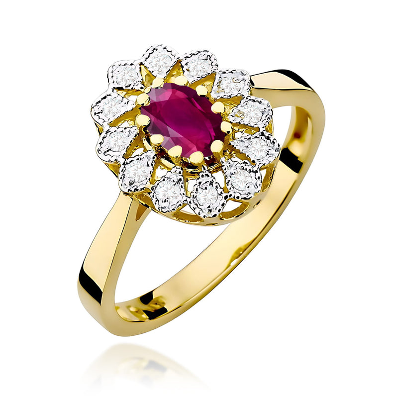 Inel Aur 9K cu Rhodolite 0.50 ct si Diamante Naturale 0.10 ct — Aur galben