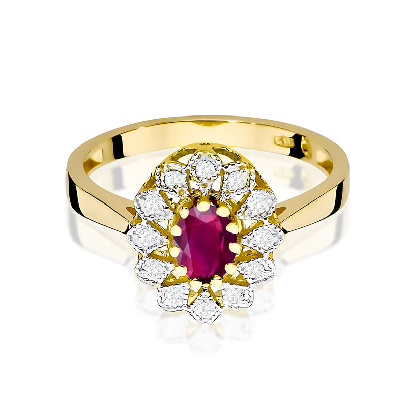 Inel Aur 9K cu Rhodolite 0.50 ct si Diamante Naturale 0.10 ct, imaginea 2 din 8