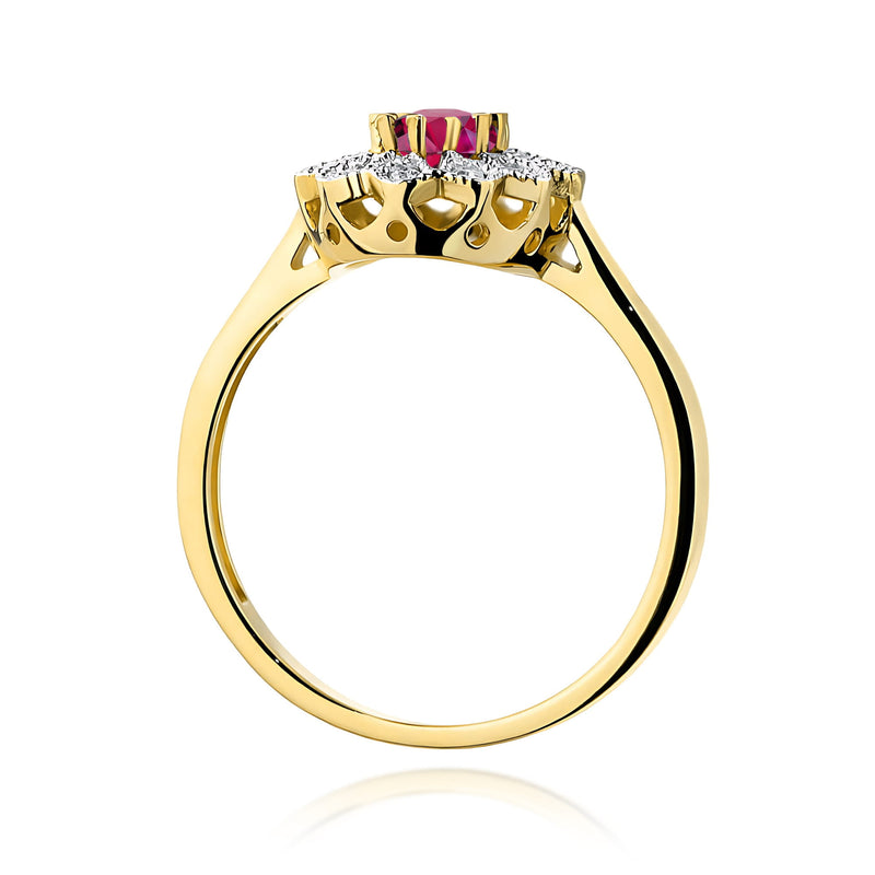 Inel Aur 9K cu Rhodolite 0.50 ct si Diamante Naturale 0.10 ct, imaginea 3 din 8