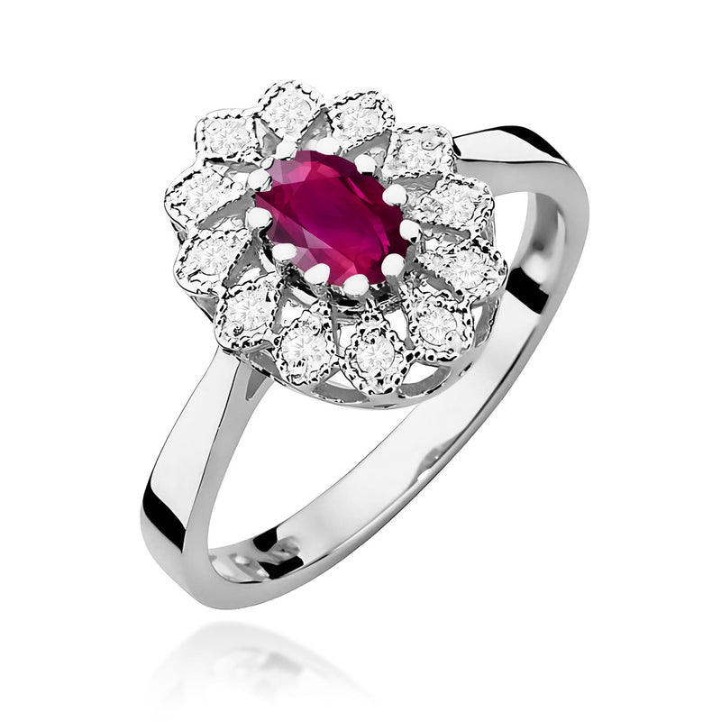 Inel Aur 9K cu Rhodolite 0.50 ct si Diamante Naturale 0.10 ct, imaginea 5 din 8