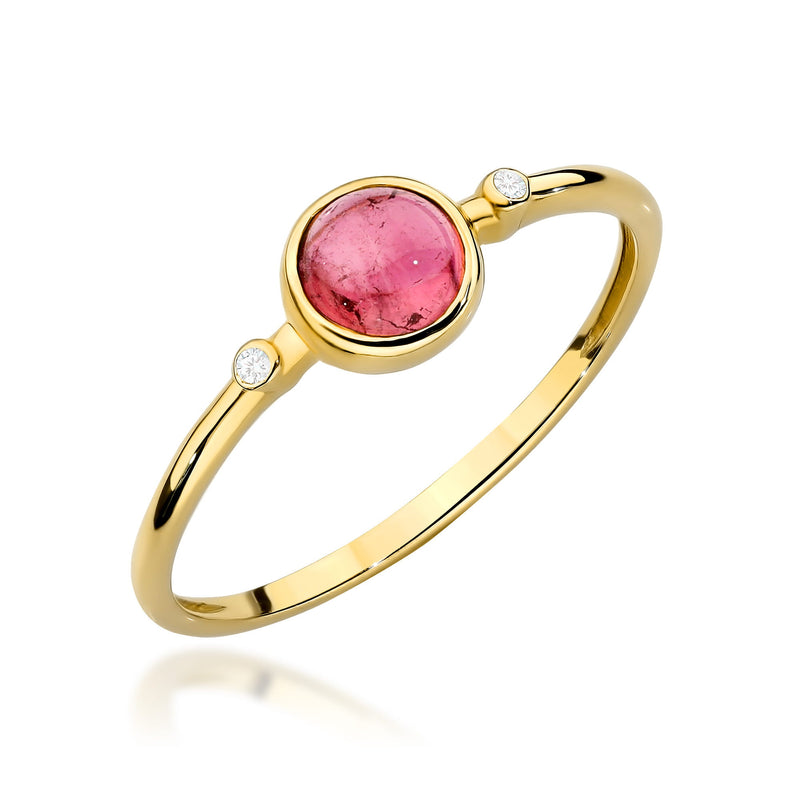 Inel Aur 9K cu Pink Tourmaline 0.60 ct si Diamante Naturale 0.01 ct — Aur galben
