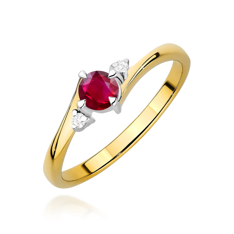 Inel Aur 9K cu Rubin 0.30 ct si Diamante Naturale 0.03 ct — Aur galben
