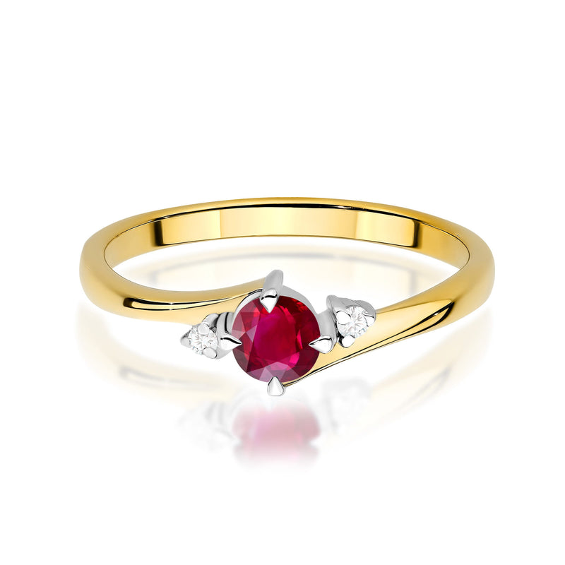 Inel Aur 9K cu Rubin 0.30 ct si Diamante Naturale 0.03 ct, imaginea 2 din 8