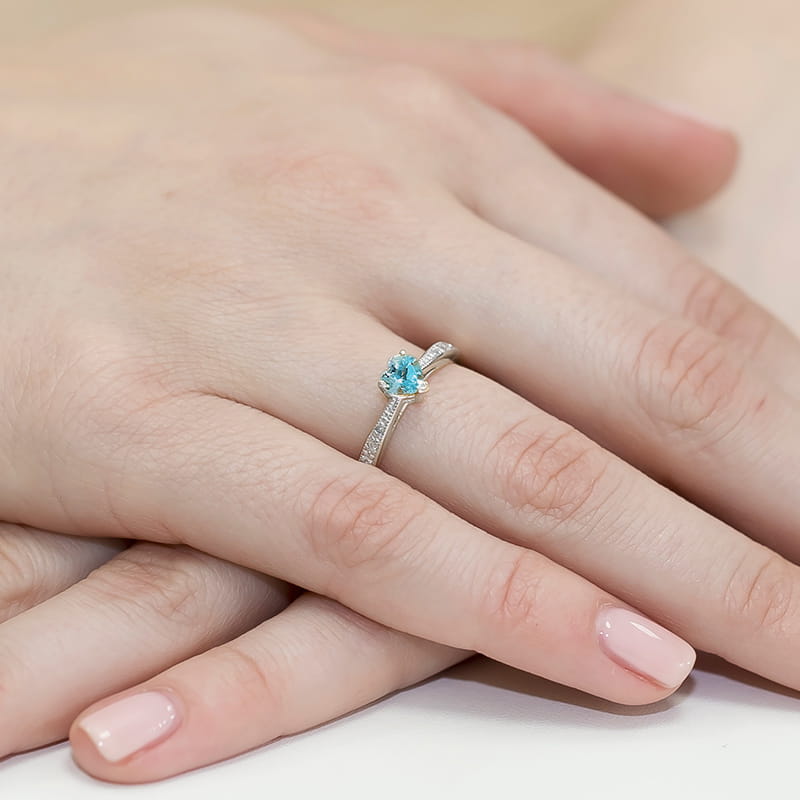 Inel Aur 9K cu Topaz Swiss 0.50 ct si Diamante Naturale 0.03 ct, imaginea 8 din 8