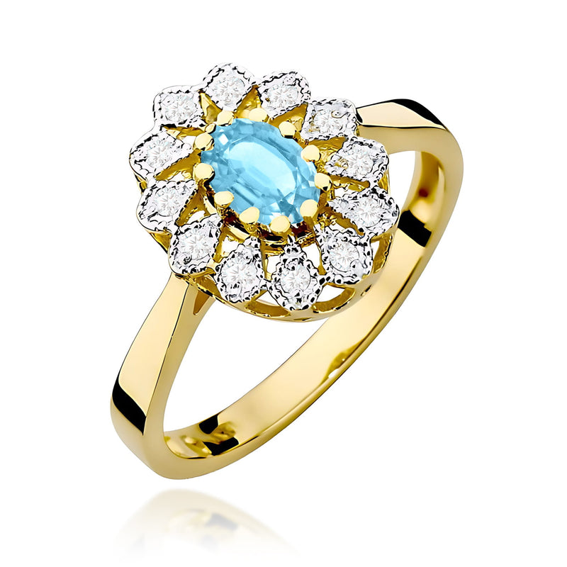 Inel Aur 9K cu Topaz Swiss 0.50 ct si Diamante Naturale 0.10 ct — Aur galben