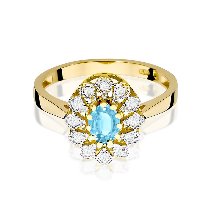 Inel Aur 9K cu Topaz Swiss 0.50 ct si Diamante Naturale 0.10 ct, imaginea 2 din 8