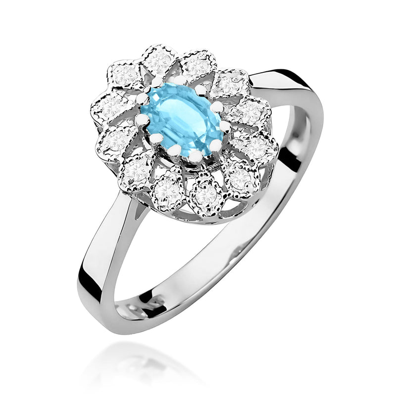 Inel Aur 9K cu Topaz Swiss 0.50 ct si Diamante Naturale 0.10 ct, imaginea 5 din 8