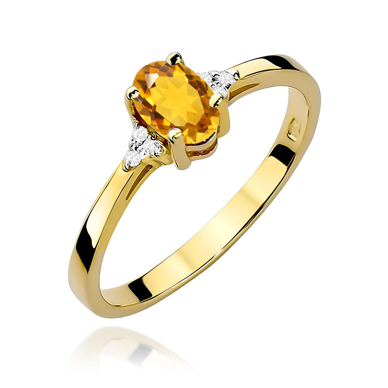 Inel Aur 9K cu Citrin 0.60 ct si Diamante Naturale 0.05 ct — Aur galben