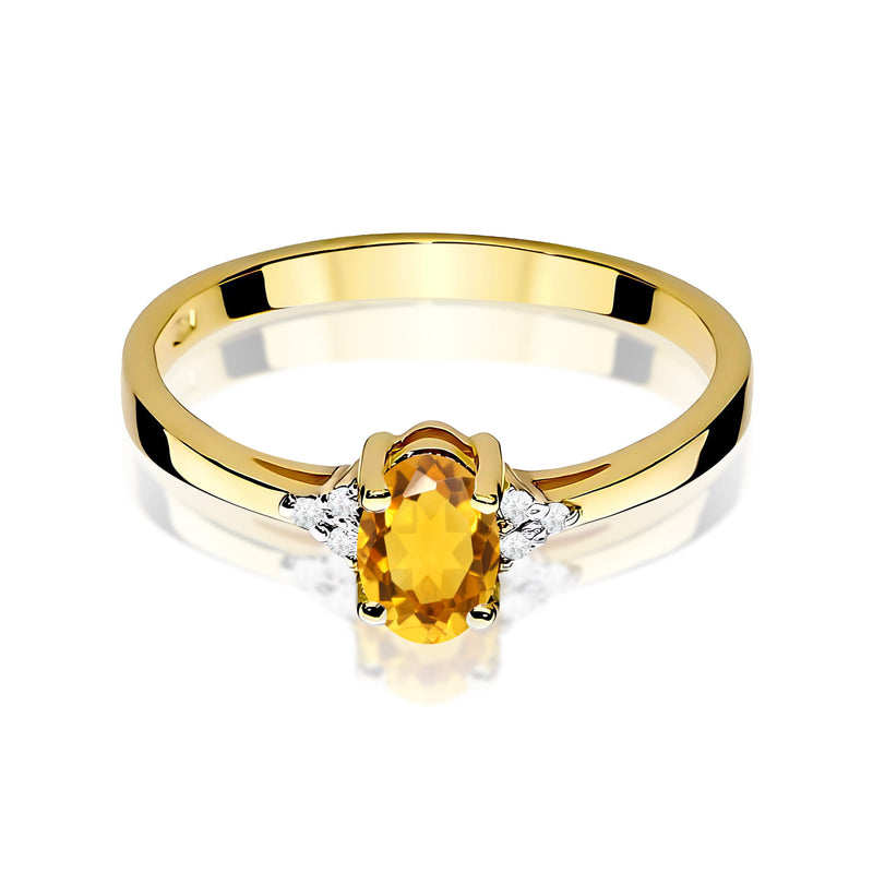 Inel Aur 9K cu Citrin 0.60 ct si Diamante Naturale 0.05 ct, imaginea 2 din 8