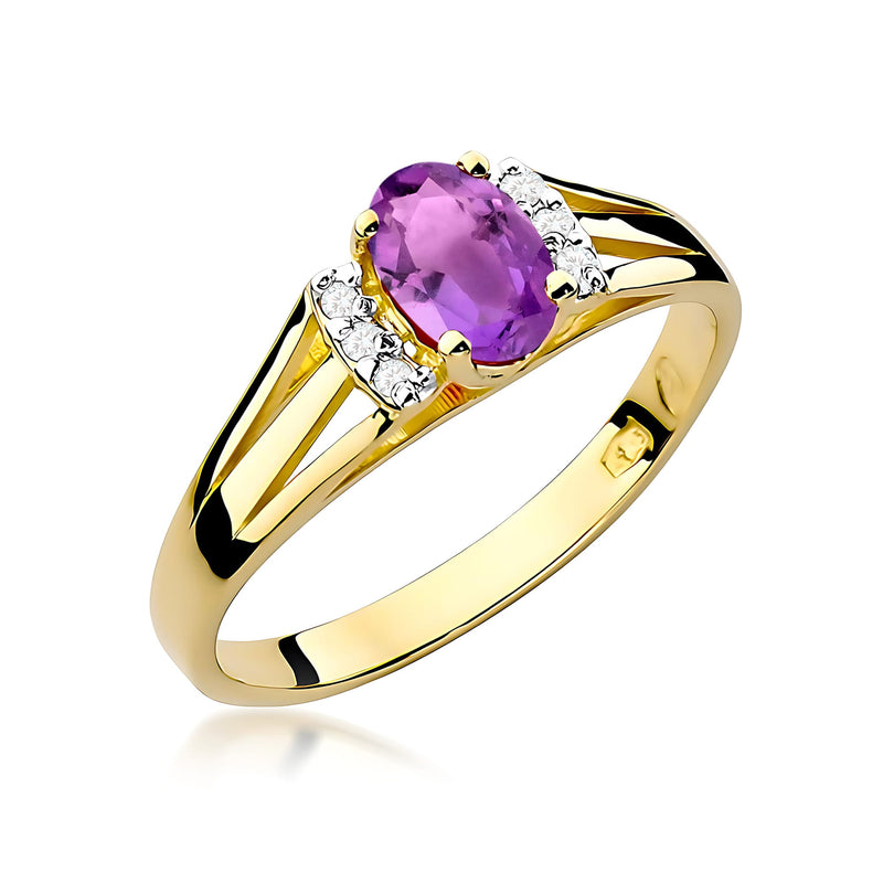 Inel Aur 9K cu Ametist 0.40 ct si Diamante Naturale 0.05 ct — Aur galben