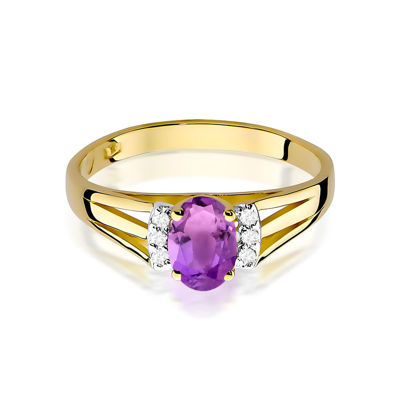 Inel Aur 9K cu Ametist 0.40 ct si Diamante Naturale 0.05 ct, imaginea 2 din 8