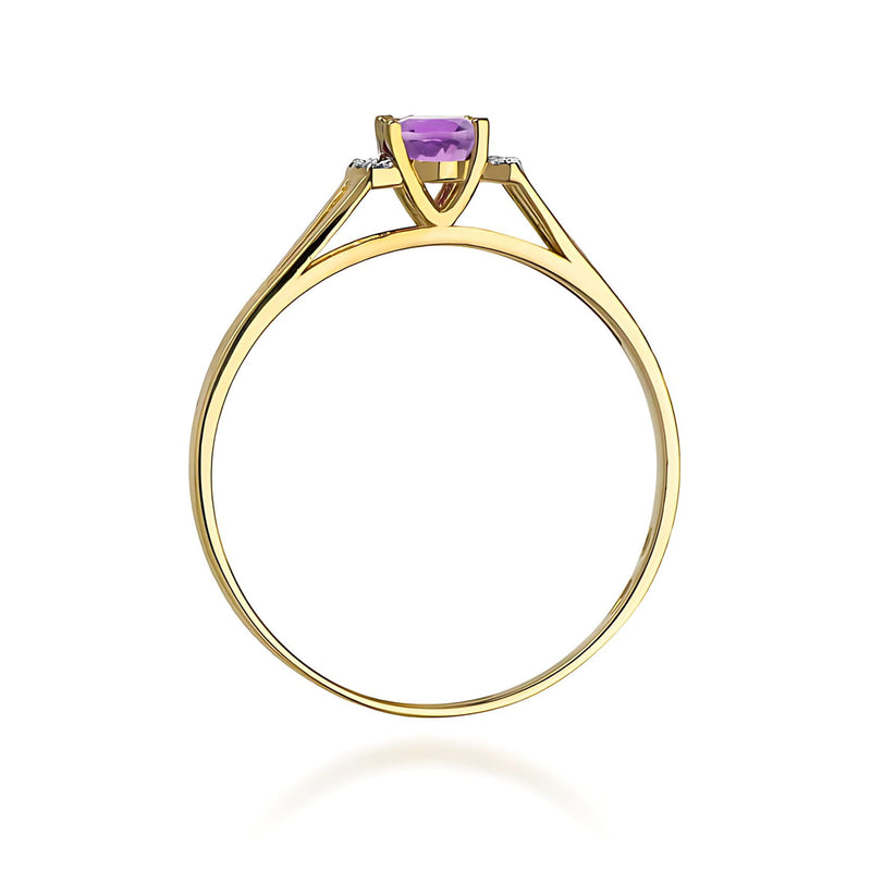 Inel Aur 9K cu Ametist 0.40 ct si Diamante Naturale 0.05 ct, imaginea 3 din 8
