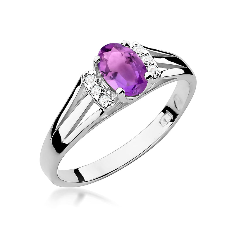 Inel Aur 9K cu Ametist 0.40 ct si Diamante Naturale 0.05 ct, imaginea 5 din 8