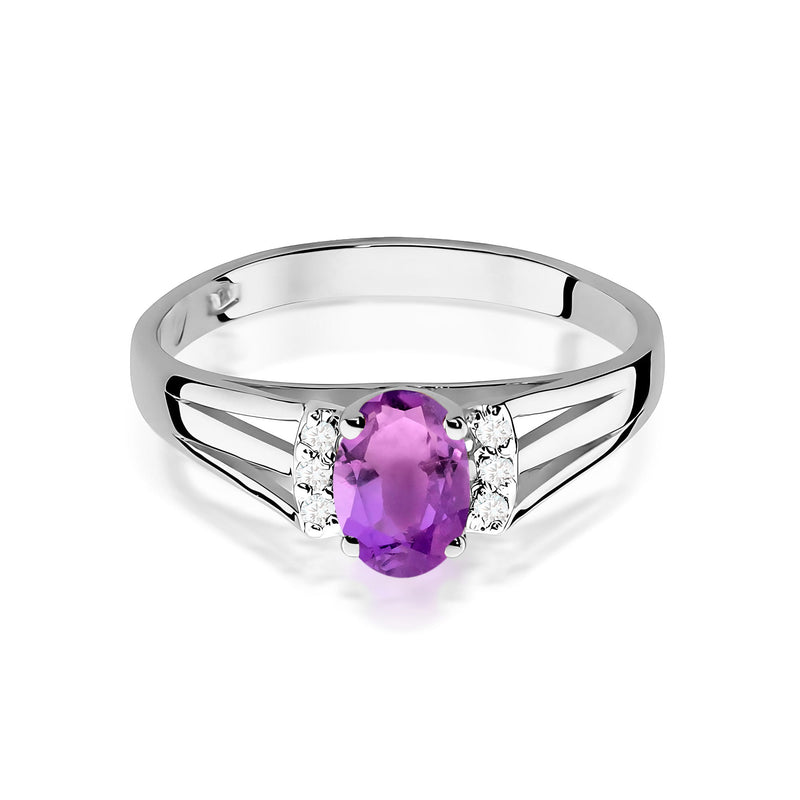 Inel Aur 9K cu Ametist 0.40 ct si Diamante Naturale 0.05 ct, imaginea 6 din 8