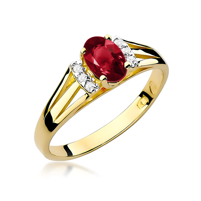 Inel Aur 9K cu Granat 0.50 ct si Diamante Naturale 0.05 ct — Aur galben
