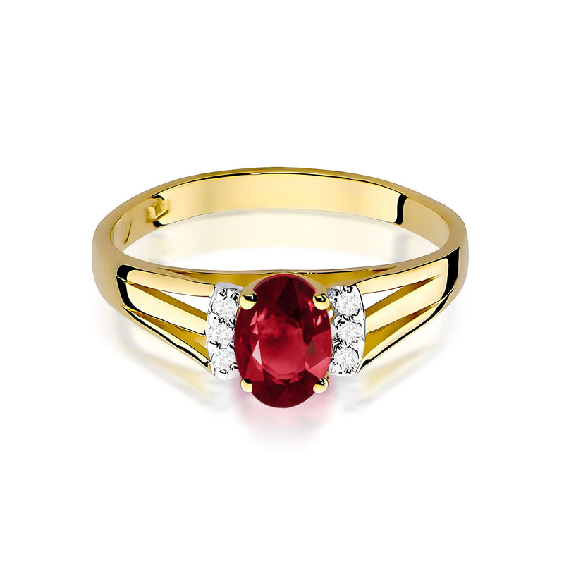Inel Aur 9K cu Granat 0.50 ct si Diamante Naturale 0.05 ct, imaginea 2 din 8