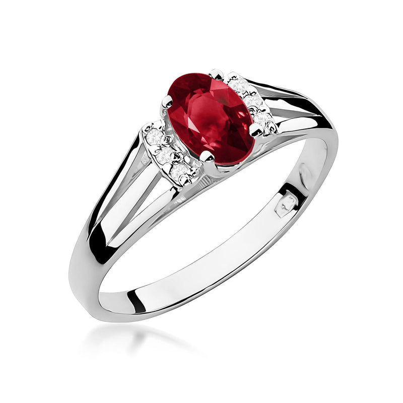 Inel Aur 9K cu Granat 0.50 ct si Diamante Naturale 0.05 ct, imaginea 5 din 8