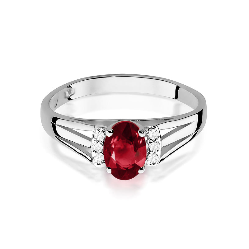 Inel Aur 9K cu Granat 0.50 ct si Diamante Naturale 0.05 ct, imaginea 6 din 8