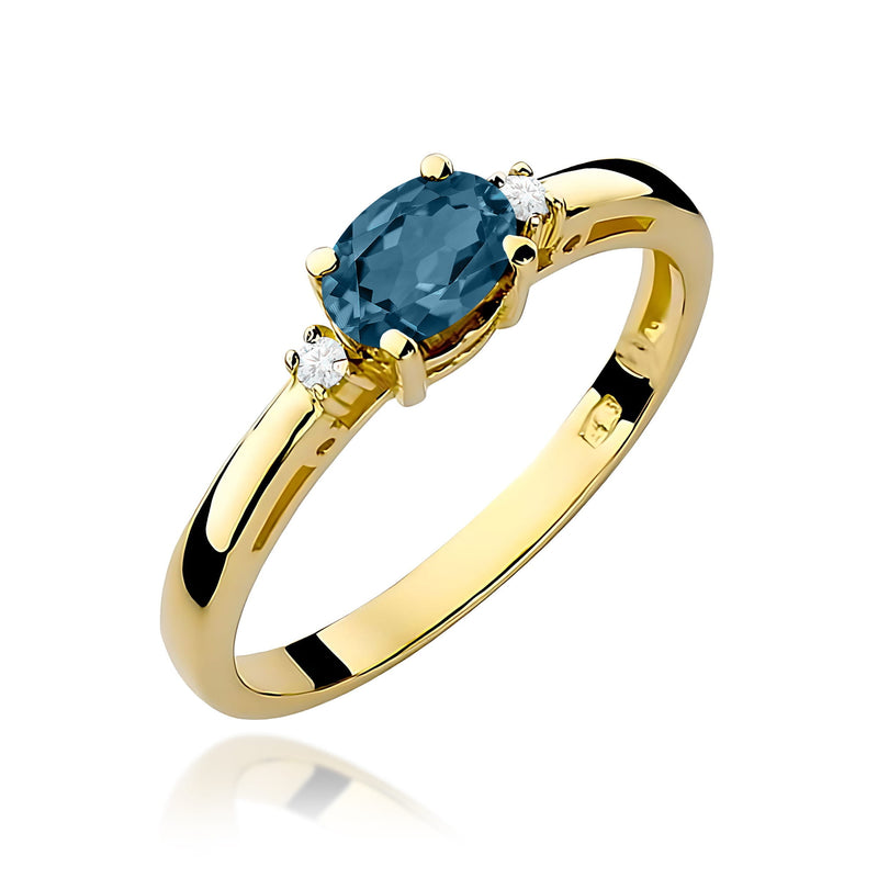 Inel Aur 9K cu Topaz London Blue 0.50 ct si Diamante Naturale 0.03 ct — Aur galben