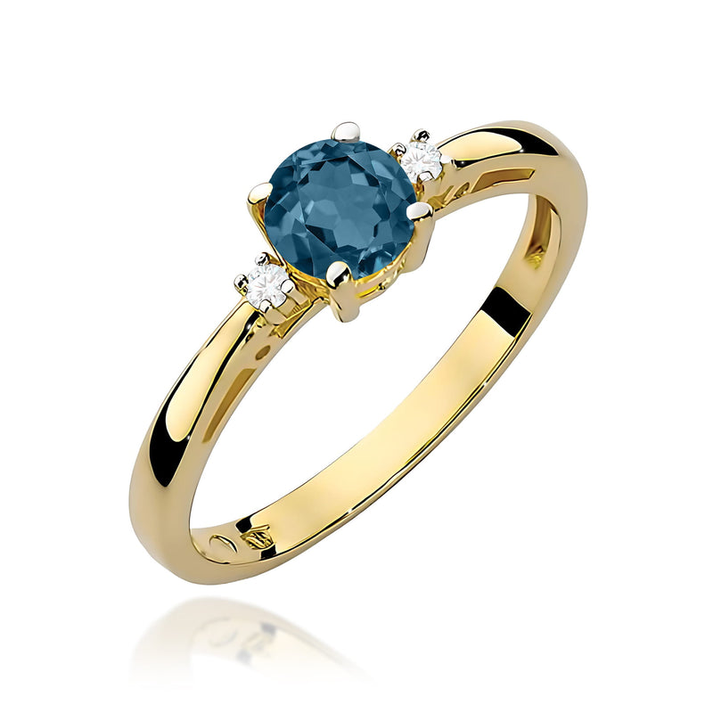 Inel Aur 9K cu Topaz London Blue 0.50 ct si Diamante Naturale 0.03 ct — Aur galben