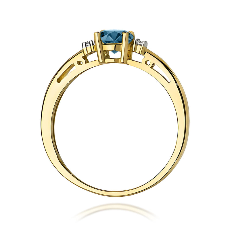 Inel Aur 9K cu Topaz London Blue 0.50 ct si Diamante Naturale 0.03 ct, imaginea 3 din 8