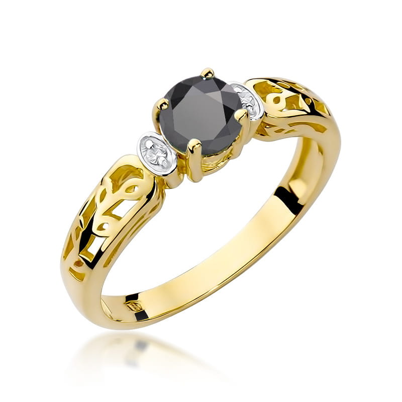 Inel Aur 9K cu Diamante Naturale Albe si Negre 0.52 ct — Aur galben