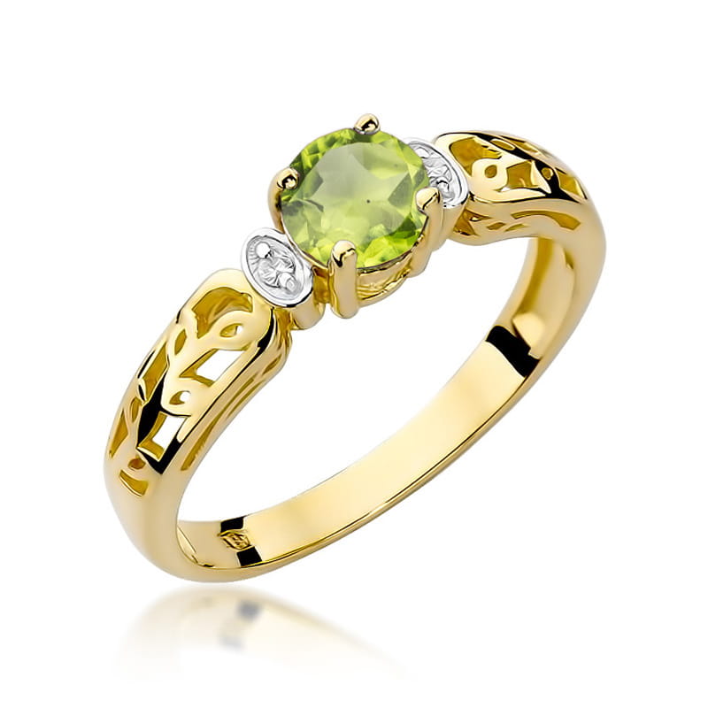 Inel Aur 9K cu Peridot 0.60 ct si Diamante Naturale 0.02 ct — Aur galben