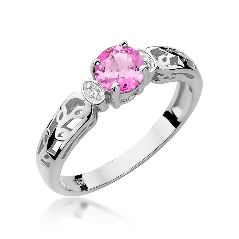Inel Aur 9K cu Topaz Roz 0.60 ct si Diamante Naturale 0.02 ct, imaginea 5 din 8