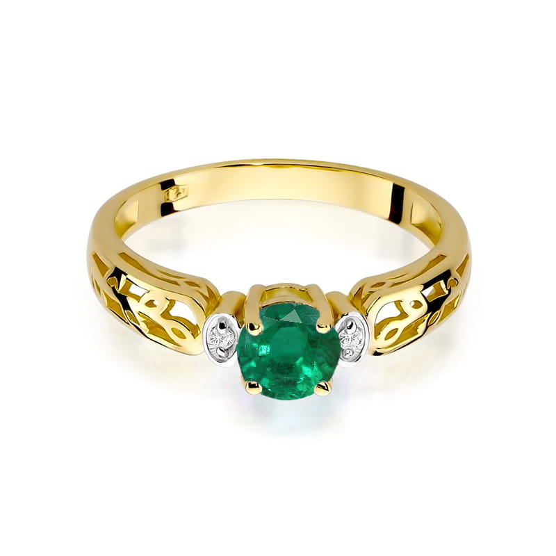 Inel Aur 9K cu Smarald 0.50 ct si Diamante Naturale 0.02 ct, imaginea 2 din 8