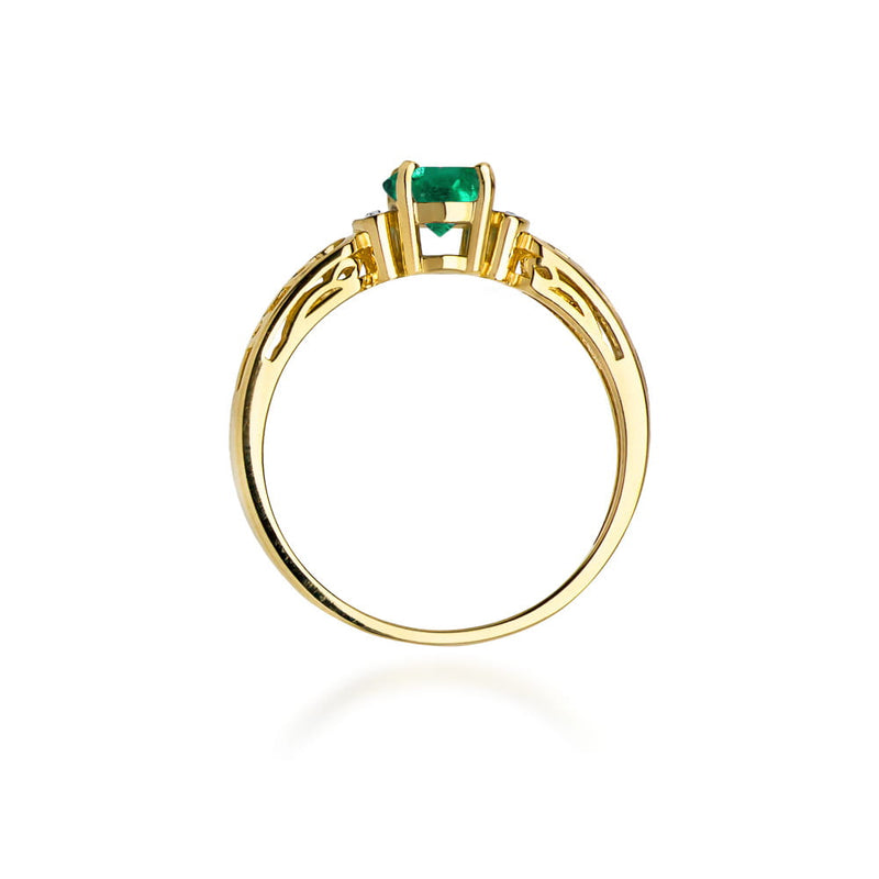 Inel Aur 9K cu Smarald 0.50 ct si Diamante Naturale 0.02 ct, imaginea 3 din 8