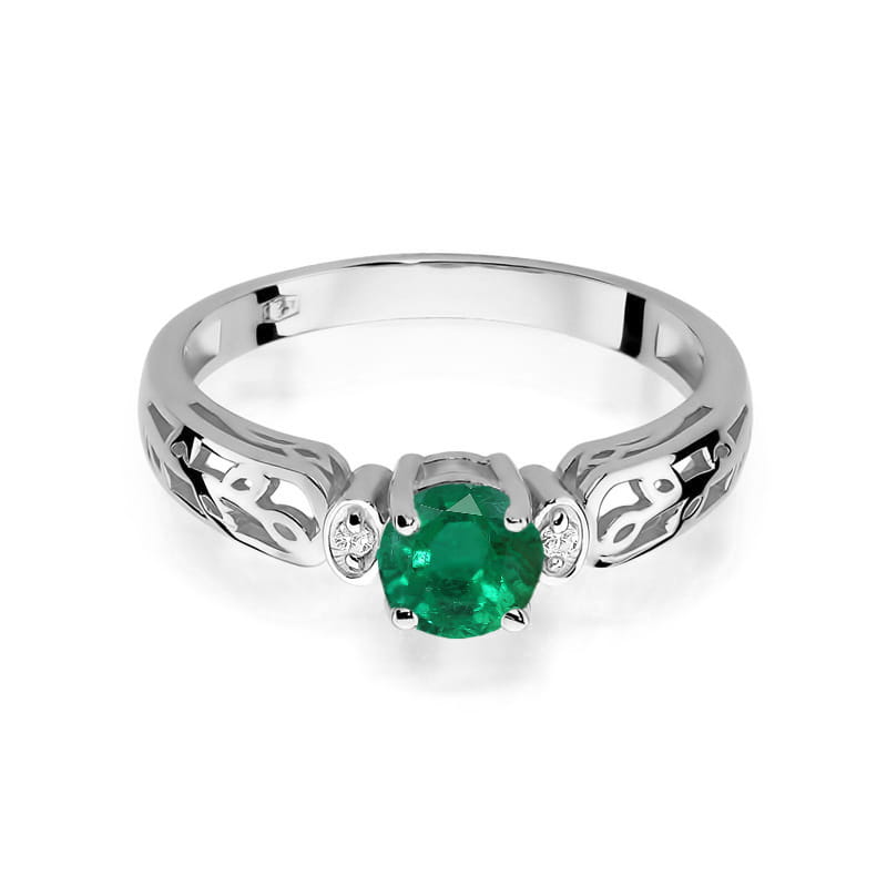 Inel Aur 9K cu Smarald 0.50 ct si Diamante Naturale 0.02 ct, imaginea 6 din 8