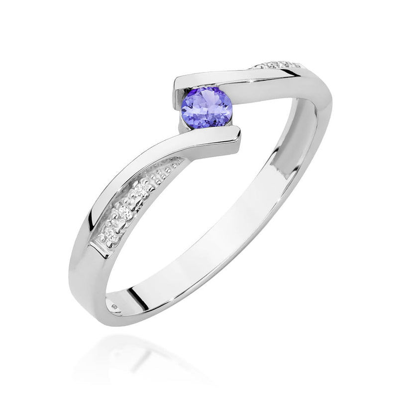 Inel Aur 9K cu Tanzanit 0.15 ct si Diamante Naturale 0.03 ct — Aur alb