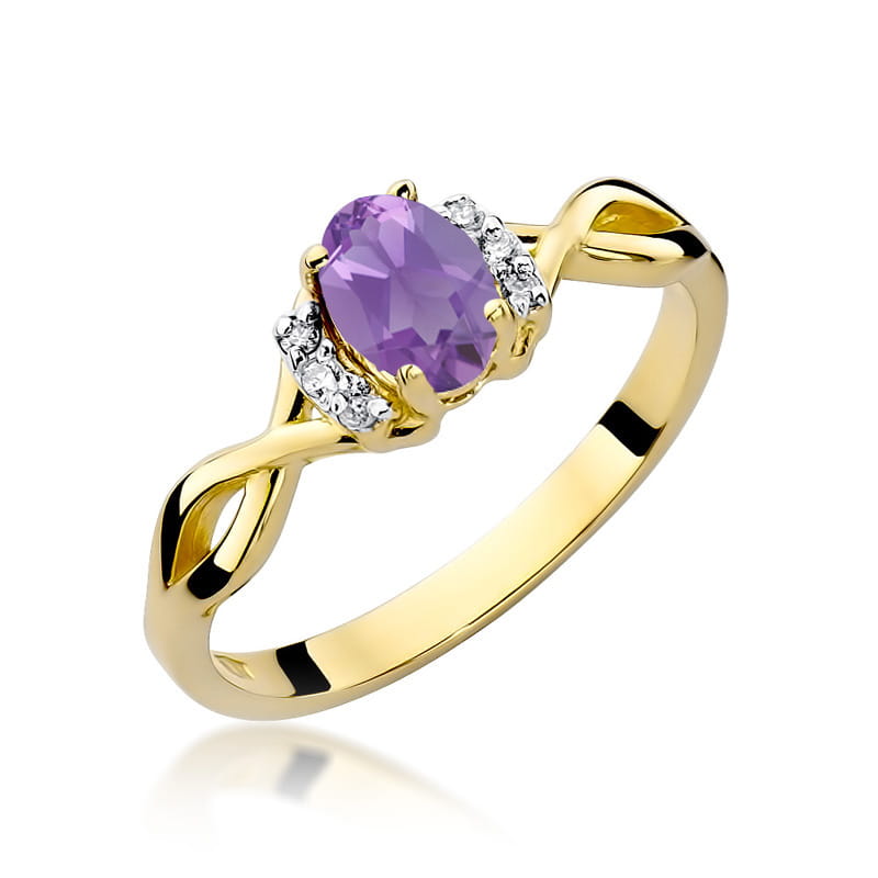 Inel Aur 9K cu Ametist 0.40 ct si Diamante Naturale 0.05 ct — Aur galben