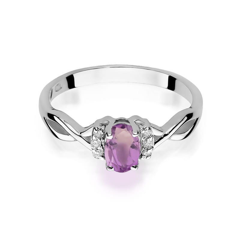 Inel Aur 9K cu Ametist 0.40 ct si Diamante Naturale 0.05 ct, imaginea 6 din 8